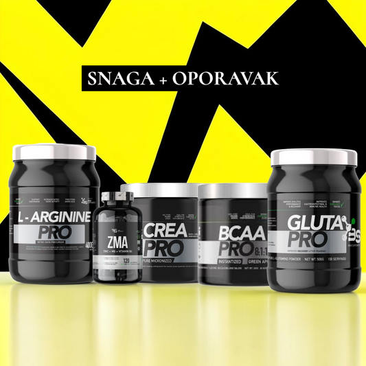 Basic Supplements paket L-Arginine Pro 400g ZMA Pro 120 kapsula Crea Pro 300g BCAA Pro 300g Gluta Pro 500g.